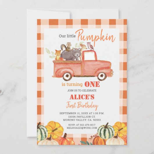 Herfst Pumpkin Red Truck Waterverf verjaardag Kaart (Voorkant)