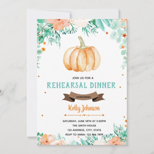 Herfst pumpkin repetitie diner party uitnodiging (Voorkant)