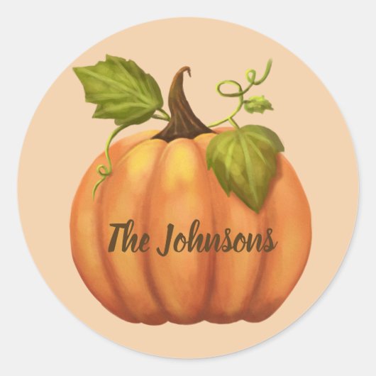 Herfst Pumpkin Round - Gepersonaliseerde Halloween Ronde Sticker (Voorkant)