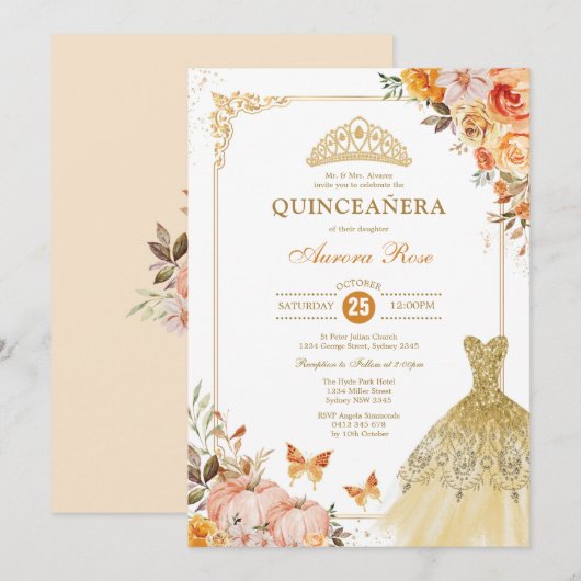 Herfst Pumpkin Rozen Quinceañera Princess Mis Quin Kaart (Voorkant / Achterkant)