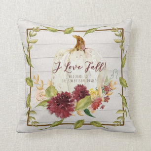 Herfst Pumpkin Rustic Farmhouse Burgundy Floral Lo Kussen