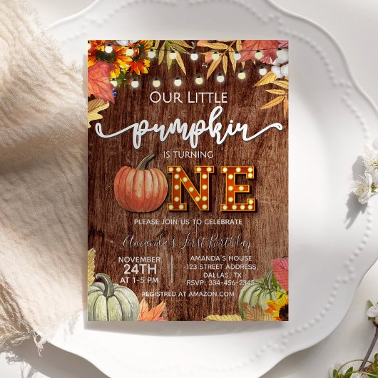 Herfst Pumpkin Rustic First Birthday Uitnodiging