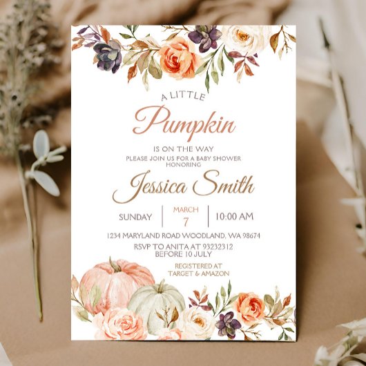 Herfst Pumpkin Rustic Floral Baby shower Kaart