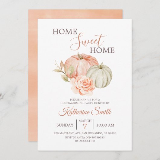 Herfst Pumpkin Rustic Floral Housewarming Party Kaart (Voorkant / Achterkant)