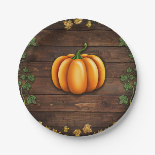 Herfst Pumpkin Rustic Green Gold Ivy Autumn Papieren Bordje