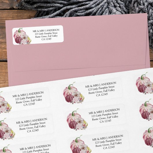 Herfst Pumpkin Rustic Pink Waterverf Return Addres Etiket