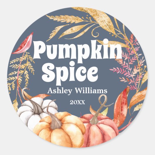 Herfst Pumpkin Spice Autumn Dark Blue Ronde Sticker (Voorkant)