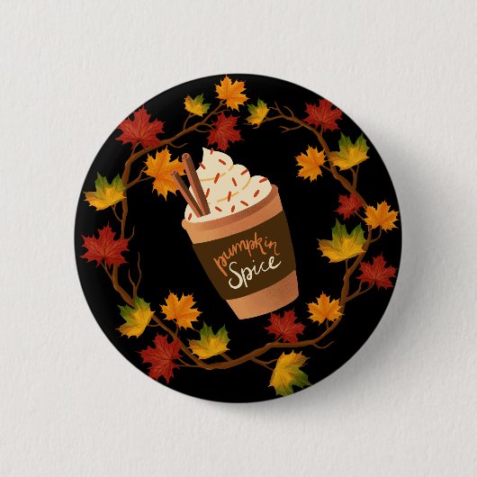 Herfst Pumpkin Spice Coffee – Autumn Latte Ronde Button 5,7 Cm (Voorkant)
