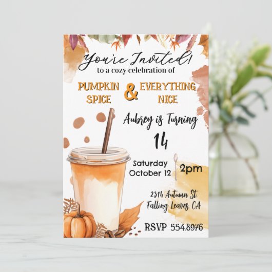 Herfst Pumpkin Spice Feest Uitnodiging (Staand voorkant)