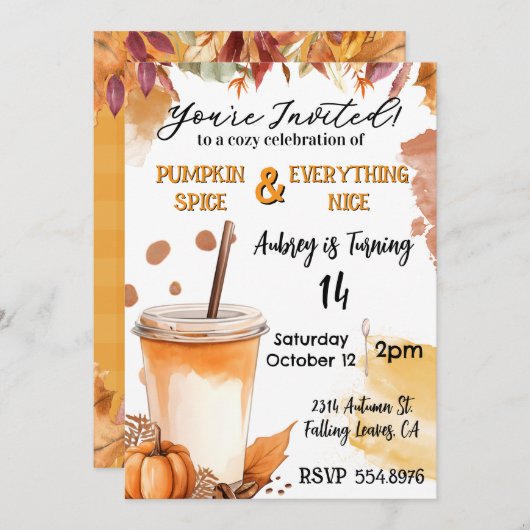 Herfst Pumpkin Spice Feest Uitnodiging (Voorkant / Achterkant)