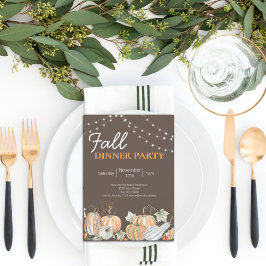 Herfst Pumpkin String Light Dinner Party Kaart