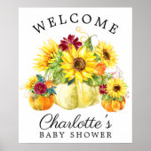 Herfst Pumpkin Sunflower Baby shower Welkomstteken Poster (Voorkant)