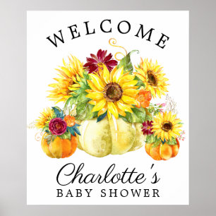 Herfst Pumpkin Sunflower Baby shower Welkomstteken Poster