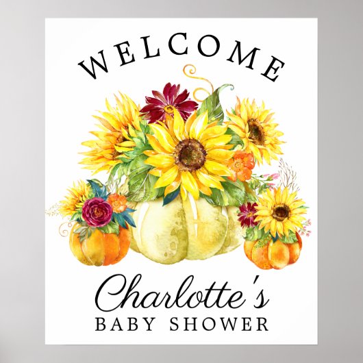 Herfst Pumpkin Sunflower Baby shower Welkomstteken Poster (Voorkant)
