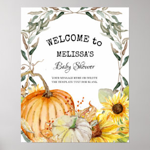 Herfst Pumpkin Sunflower Waterverf Welkom Baby Poster