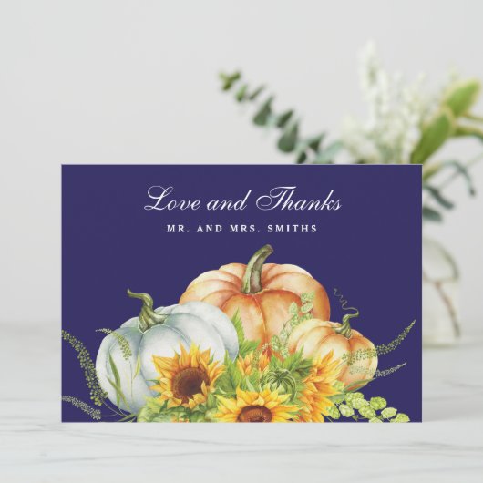 Herfst Pumpkin Sunflower Weddenschap Hartelijk dan Bedankkaart (Staand voorkant)