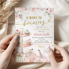 Herfst Pumpkin Tea Party Baby is Baby shower brouw Kaart