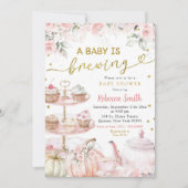 Herfst Pumpkin Tea Party Baby is Baby shower brouw Kaart (Voorkant)