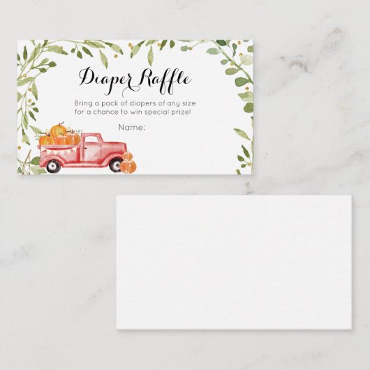 Herfst Pumpkin Truck Baby shower Diaper Raffle Car Informatiekaartje (Voorkant / Achterkant)