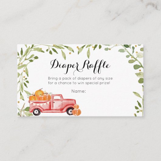 Herfst Pumpkin Truck Baby shower Diaper Raffle Car Informatiekaartje (Voorkant)