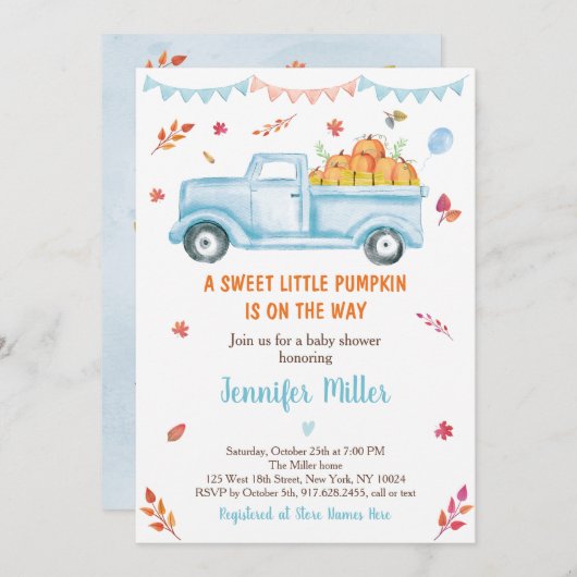 Herfst Pumpkin Truck Baby shower Kaart (Voorkant / Achterkant)