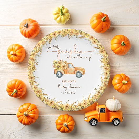 Herfst Pumpkin Truck Baby shower Papieren Bordje