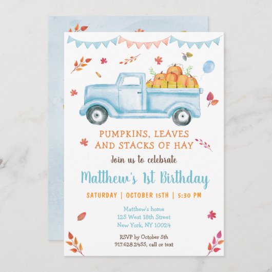 Herfst Pumpkin Truck Birthday Kaart (Voorkant / Achterkant)