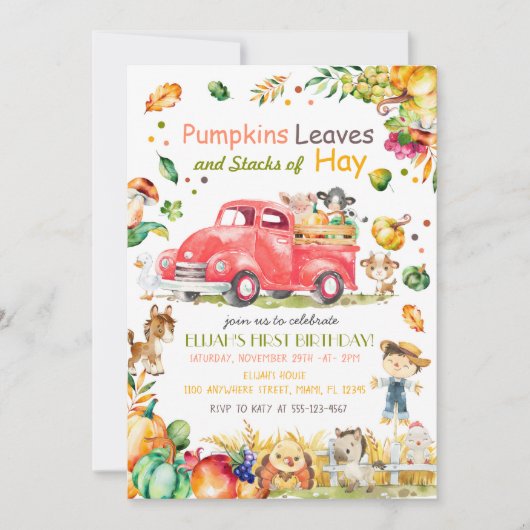 Herfst Pumpkin Truck Birthday Uitnodiging (Voorkant)
