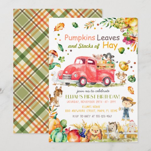 Herfst Pumpkin Truck Birthday Uitnodiging (Voorkant / Achterkant)