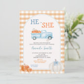 Herfst Pumpkin Truck Geslacht Onthulling Uitnodige Kaart (Staand voorkant)