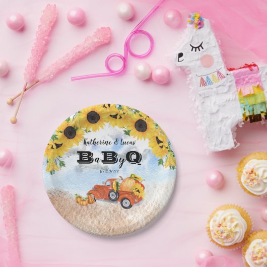 Herfst Pumpkin Truck | Zonnebloemen Baby BBQ Showe Papieren Bordje (Feest)