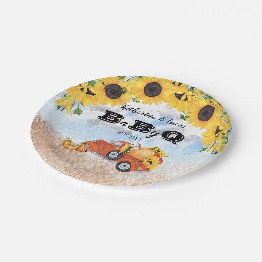 Herfst Pumpkin Truck | Zonnebloemen Baby BBQ Showe Papieren Bordje (Gekanteld)