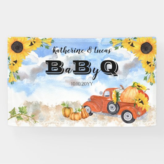 Herfst Pumpkin Truck | Zonnebloemen Baby BBQ Showe Spandoek (Horizontaal)