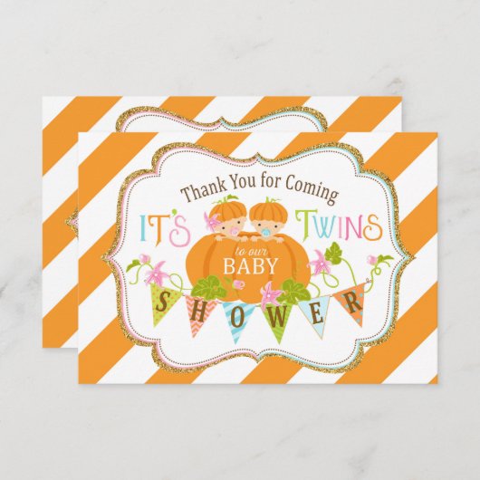 Herfst Pumpkin Twins Gold Glitter Hartelijk dank Bedankkaart (Voorkant / Achterkant)