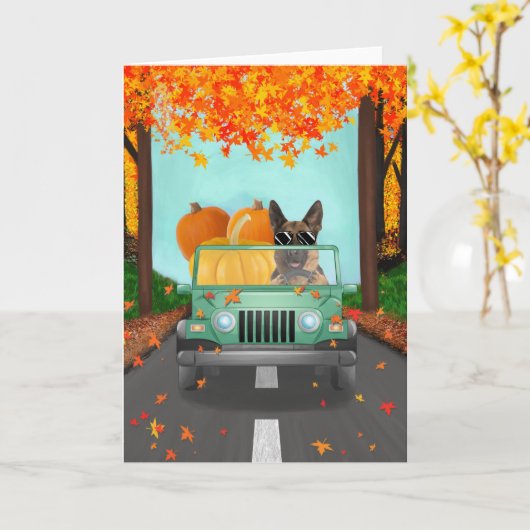 Herfst Pumpkin van Shepherd Dog Kaart (Gele Bloem)