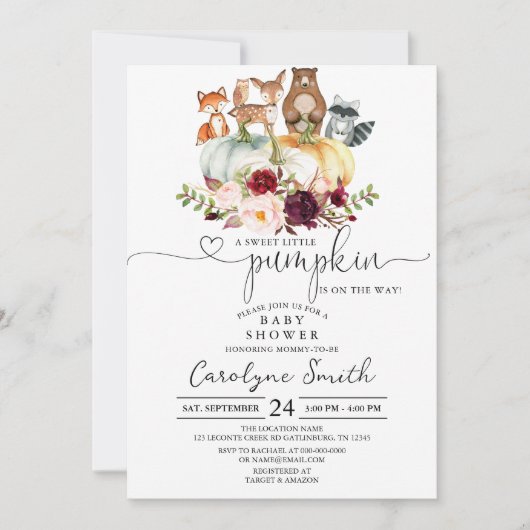 Herfst Pumpkin Woodland Baby shower Kaart (Voorkant)