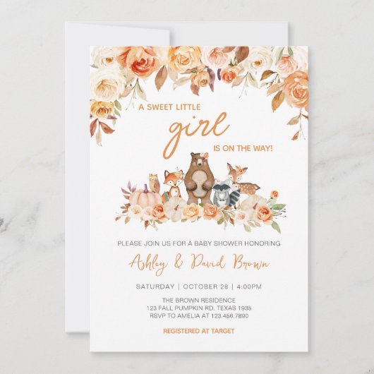 Herfst Pumpkin Woodland Baby shower Kaart (Voorkant)