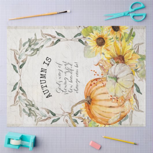 Herfst Pumpkin Zonnebloem Waterverf Floral ontbind Tissuepapier (Craft)