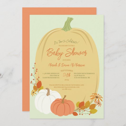 Herfst Pumpkins Baby Shower Invitations Kaart (Voorkant / Achterkant)