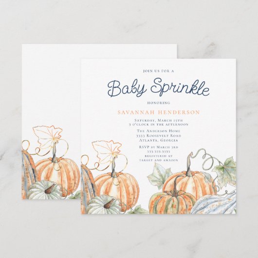 Herfst Pumpkins Baby Sprinkle Kaart (Voorkant / Achterkant)