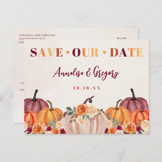 Herfst Pumpkins Bewaar onze datum Aankondigingskaart (Voorkant / Achterkant)