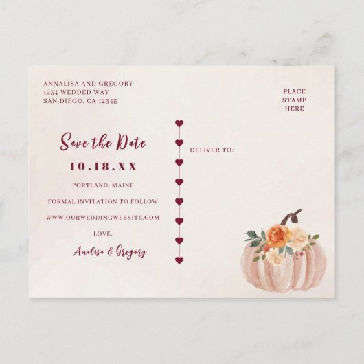 Herfst Pumpkins Bewaar onze datum Aankondigingskaart (Achterkant)