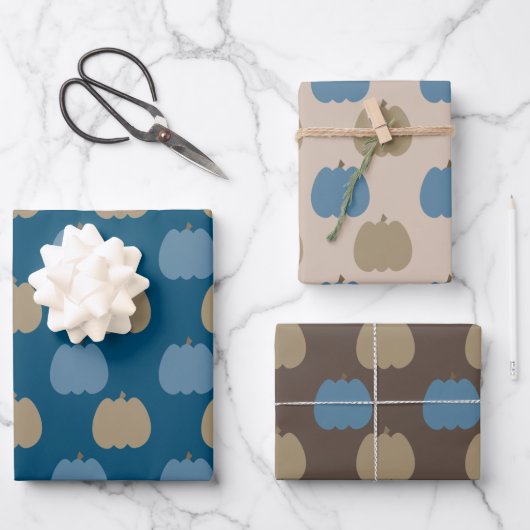 Herfst Pumpkins Blue Beige Boho Inpakpapier Vel (Voorkant)
