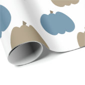 Herfst Pumpkins Blue Beige Cadeaupapier (Rol Hoek)
