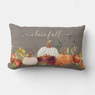 Herfst Pumpkins Burgundy Floral Country Grey Wood Kussen