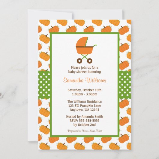 Herfst Pumpkins Carriage Baby Shower Invitations Kaart (Voorkant)