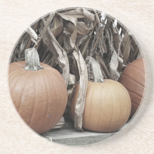 Herfst Pumpkins Cornstalks Natuur Onderzetter (Voorkant)