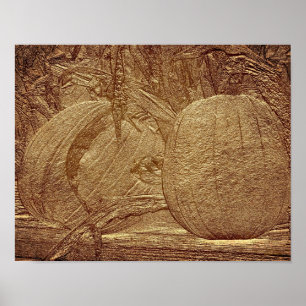 Herfst Pumpkins Cornstalks Sculpted Effect Poster