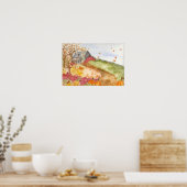 Herfst Pumpkins Country Home Waterverf Landschap Poster (Keuken)