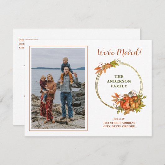 Herfst Pumpkins Foto We hebben New Home verplaatst Aankondigingskaart (Voorkant / Achterkant)